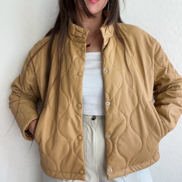 Marc New York Andrew Marc Faux Leather Quilted Jacket in Camel - Picture 2 of 8